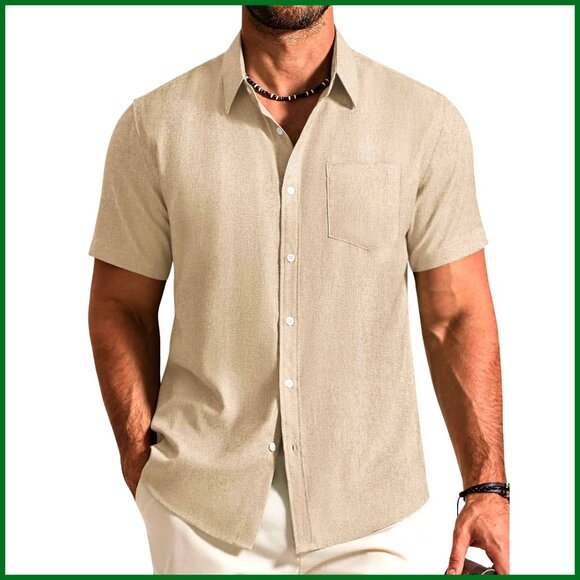 Short Sleeve Button Down Shirt Casual Summer Beach Textured Pocket Preppy